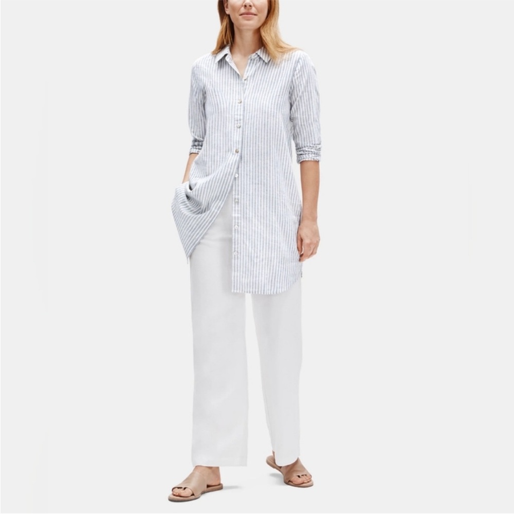 Eileen Fisher Hemp Organic Cotton Striped Tunic Shirtdress Size XS Lagenlook